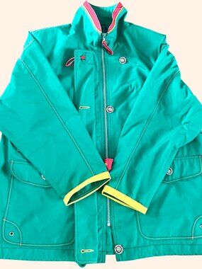 Vintage Nuage Colorblock Jacket – Teal Green w/ Red & Yellow Details Size Medium